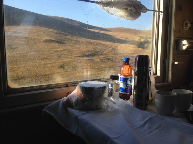 Transiberiana. Panorama della steppa dalla finestra del treno.